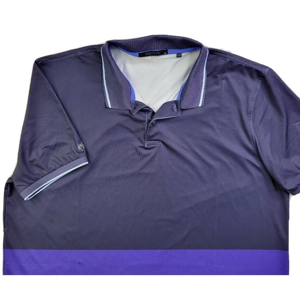 Greyson Men's XL Golf Navy Purple Color Block Performance Polo Shirt Stretch SS